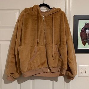 Cozy Tan Fleece Zip-Up Hoodie